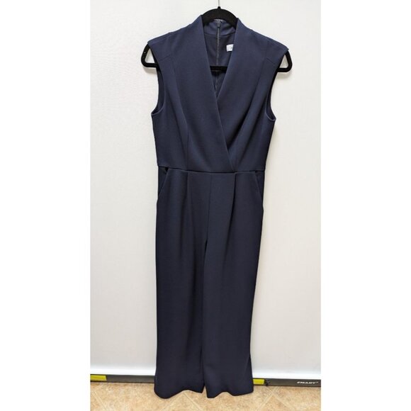 Calvin Klein Navy Sleeveless Faux-Wrap Jumpsuit - Picture 1 of 2